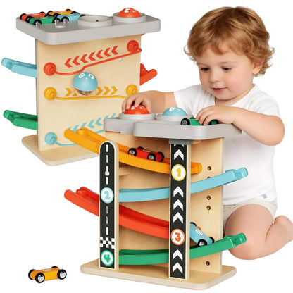 Toddler Toys for 1-2 Year Old Boy, Montessori Toys for 1 Year Old, First Birthday Gifts, 2 in 1 Pounding Toys and Wooden Car Ramp