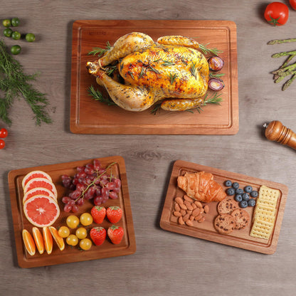 Wood Cutting Boards for Kitchen, Acacia Wooden Cutting Board Set, Charcuterie Board, Large Solid Chopping Board for Meat, Cheese, Fruit, Vegetables (set of 3)