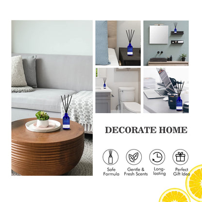 Reed Diffusers Set, 3.7 Oz Scent Diffuser, 6 Reed Diffuser Sticks, Home Fragrance Hyacinth, Peony & Citrus, Aromatherapy Oil Diffuser Reeds, More Masculine Scent, Bathroom & Office Decor 110ml