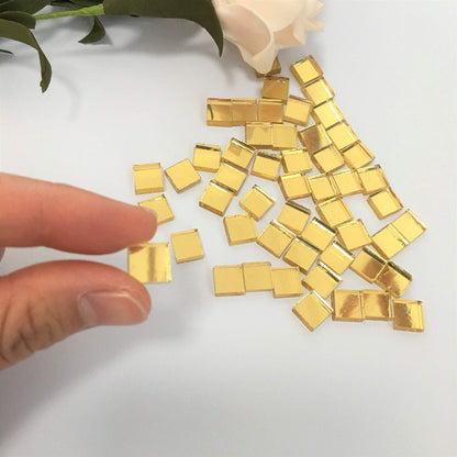 3/8 Inch Small Glass Square Craft Mirrors Bulk 100 Pieces Mosaic Tiles Gold