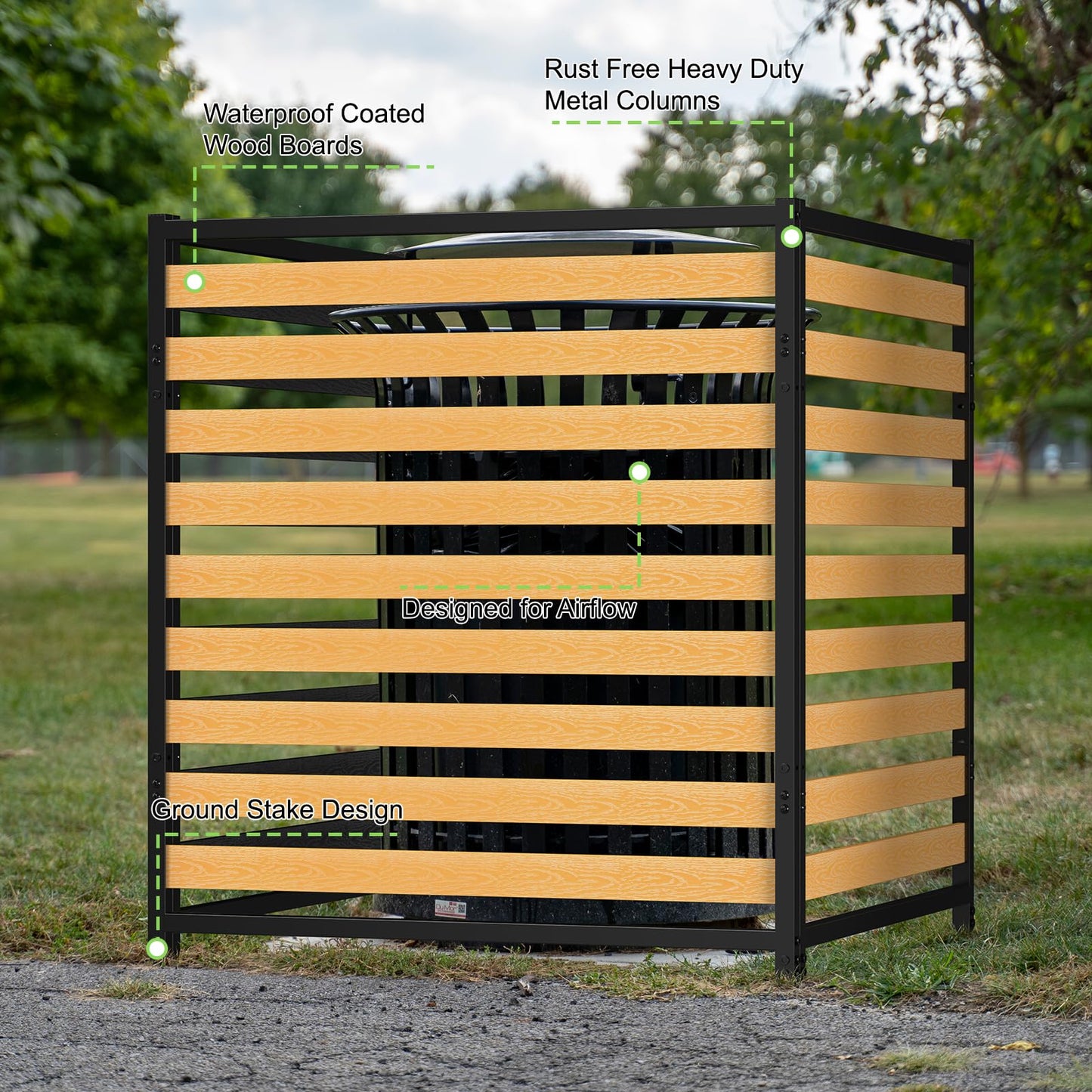 Air Conditioner Fence 1 Panel, Privacy Fence Screen 54.5" H × 39.4" W No-Dig Metal Wood Outdoor Pool Equipment Enclosure with Metal Stake, AC Unit Cover, Trash Bin Hider for Garden & Backyard