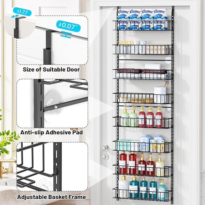 8-Tier Pantry Door Oragnizer, Over The Door Pantry Organizer Rack and Storage