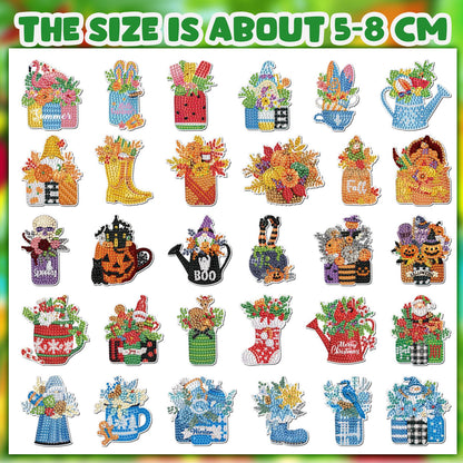 Relaxweex 30 Pcs Seasonal Diamond Painting Magnet Holiday Easter Diamond Art Magnet Kits for Adult 5D Rhinestones Mason Jar Flower Refrigerator Magnetic Sticker for Fridge DIY Crafts Gifts(Holiday)