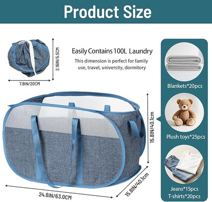 100L Collapsible Laundry Baskets, Tear Proof Pop Up Laundry Hamper