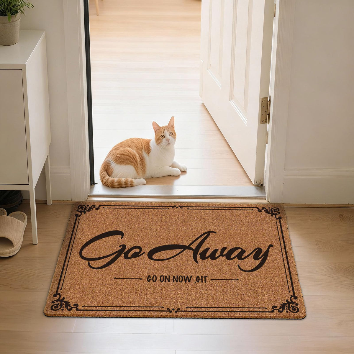 Go Away Go On Now Git Doormat 30x17 Inch Front Mat Funny Halloween Coir Doormat Outdoors Indoor Washable Cute Holiday Welcome Mats for Entryway with Rubber Backing Home Decor Prank Gift