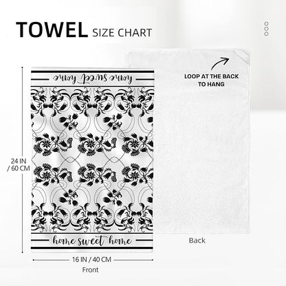 Black Kitchen Towels Decorative Set of 2, Absorbent Boho Floral Dish Towels
