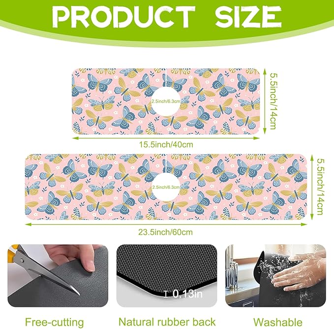 Butterflies and Chamomile Kitchen Sink Splash Guard Faucet Mat Super Absorbent