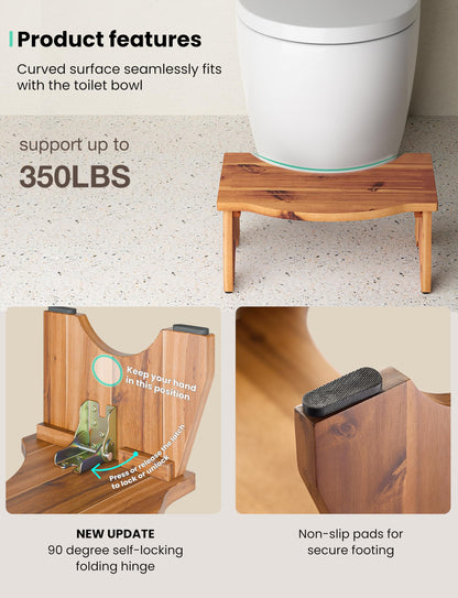 HOLANA Foldable Toilet Stool for Bathroom Adults - 7.2" Acacia Wood Poop Stool for Kids - Pooping Stool Squat with Anti Slip - Bathroom Stools for Sitting/Travel (Acacia Wood 7.2" Height)
