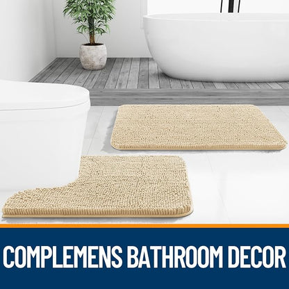 OLANLY Large Bathroom Rugs 47x32, Extra Soft Absorbent Chenille Bath Rugs, Rubber Backing Quick Dry, Machine Washable Bath Mats for Bathroom Floor, Tub and Shower, Home Decor Accessories, Beige
