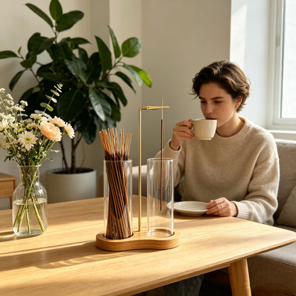 Moocervi Glass Natural Incense Holder,Warm Minimalism Incense Sticks Burner Holder with Storage,Hang Upside Down Incense Holder for Sticks with Glass Ash Catcher for Meditation Yoga Room (Natural)