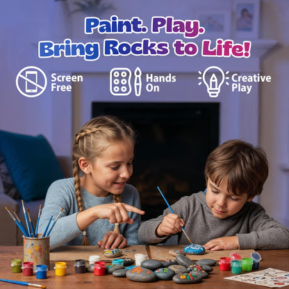 Pinwheel Crafts Glow in the Dark Rock Painting Kit with Interactive AR Storybook – 128pc Arts & Crafts Set for Kids – Augmented Reality Educational Toy for Boys & Girls Ages 6-12