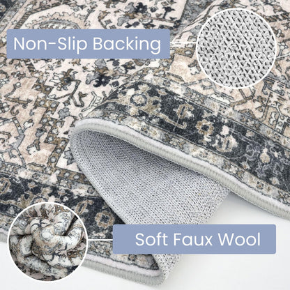 KOZYFLY Runners for Hallways 2x8 Ft Washable Kitchen Runner Rug Boho Entry Rug for Hallways Indoor Printed Faux Wool Long Floor Carpet for Entryway Bedroom Kitchen Hallway Use, Black/Taupe/Beige