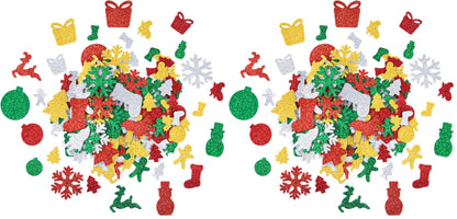 Livder 300 Pieces Christmas Glitter Foam Stickers Self Adhesive Snowflake Santa Bell Sticker for Xmas Gift Box Bag, Tree, Greeting Cards DIY Decoration (Pack of 2)
