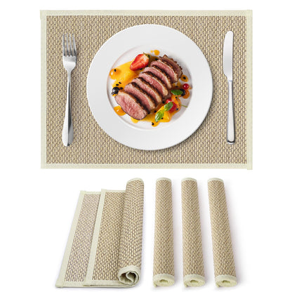 fanquare Bamboo Placemats with Fabric Border Set of 4 Natural Japanese Wooden Table Mats Sushi Rolling Mat for Dining Kitchen Room