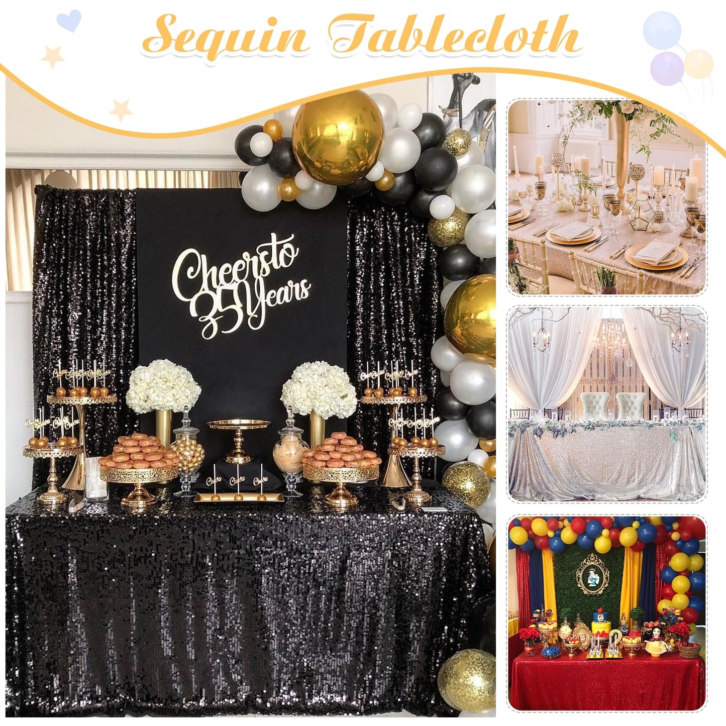 Sequin Table Clothes 50x102 inch Rose Gold Sequin Tablecloth Sequin Overlay Sparkle Table Decor for Wedding Sequin-50 x102 Black