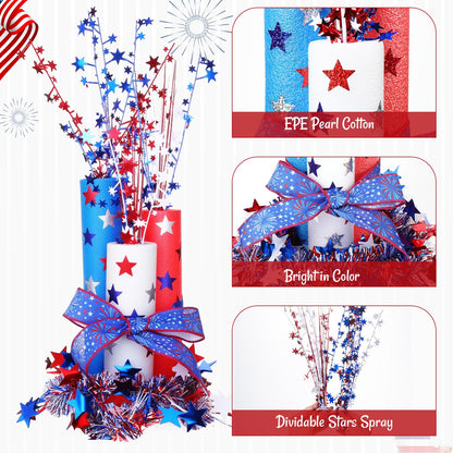 Maasechs 4th of July Foam Firecracker DIY Kits Patriotic Decorations Include Red White Blue Foam Noodles Stars Branches Sticker Ribbon Tinsel Garland for Independence Day Memorial Day Home Party Decor