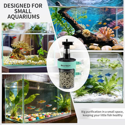 UPETTOOLS 3-in-1 Aquarium Filter, Small Fish Tank Filter with Aeration Filtration & Bio-Filtration, Submersible Aquarium Filter for 5-7 Gallons Tanks