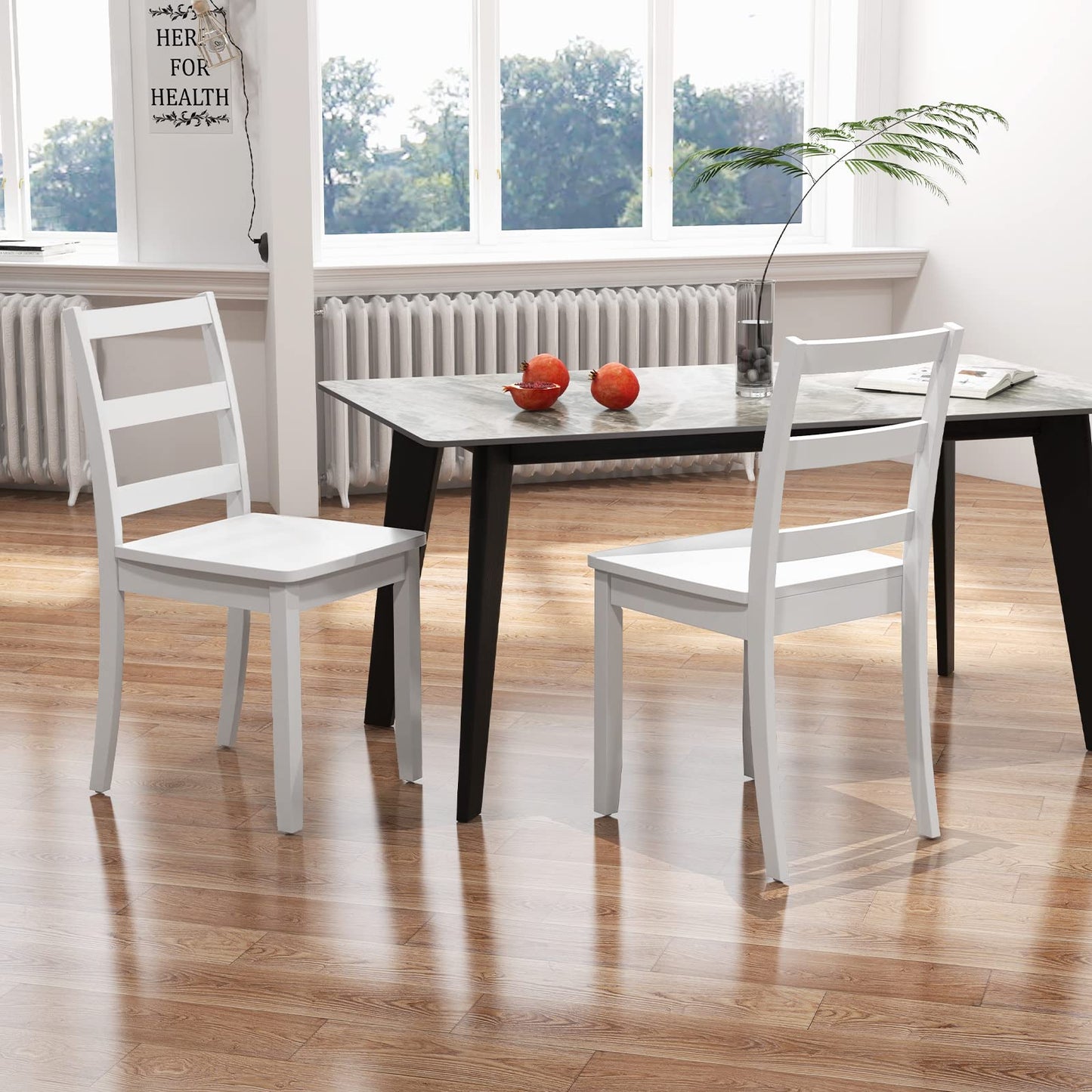 Giantex Wood Dining Chairs Set of 2 White - Wooden Armless Kitchen Chairs with Solid Rubber Wood Legs, Non-Slip Foot Pads, Max Load 400 Lbs, Farmhouse Style High Ladder Back Dining Room Chairs