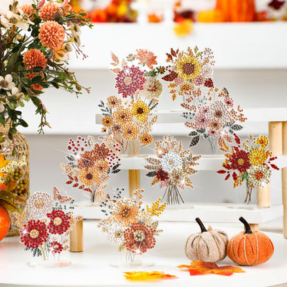 Kosiz 9 Pcs Thanksgiving Diamond Painting Tabletop Decorations Fall Wildflower Diamond Art Kits for Adults Double Sided Acrylic Flower Centerpiece for Tables DIY Crafts Party Decor Thanksgiving Gifts