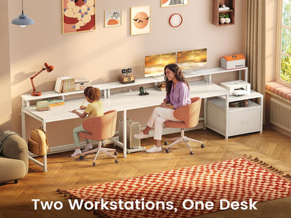 SEDETA 66" L Shaped Desk with Power Outlet, Reversible Home Office Computer Desk with File Drawer & Monitor Shelf, Storage Shelves, LED Lights for Corner Small Spaces, White