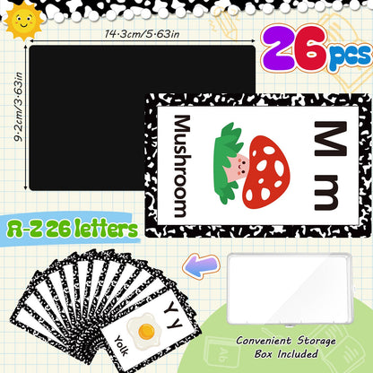 Epakh 26 Pcs Magnetic Alphabet Flash Cards with Storage Box 26 A - Z Letters for Kids, Preschool, ESL, Montessori Learning, Educational Gift for Toddlers, Classroom(Classical)