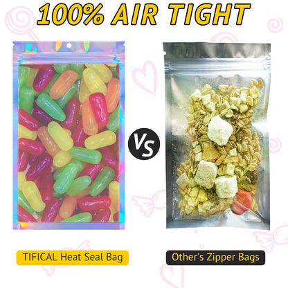 TIFICAL 100 PCS Holographic Bags for Lashes, Press On Nails, Candy, Small Baggies Sample Bag Smell Proof Packaging Bags for Jewelry, Resealable Bags for Small Business, Food Storage Bags