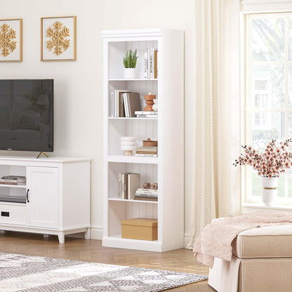 Spirich 5 Tier White Bookshelf, Tall Bookshelf with Storage, Open Wooden Book Shelf, Modern Large Bookcase for Living Room, Home Office, Dinning Room