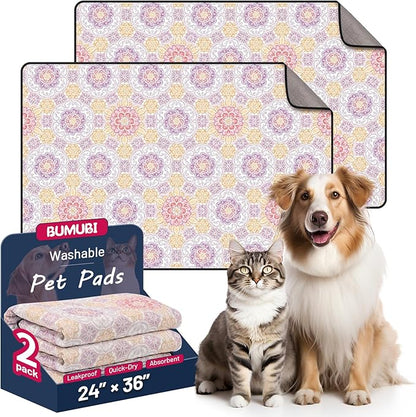 Washable Dog Pee Pads - Absorbent Reusable Puppy Training Pads, Waterproof Leak - Proof & Non - Slip for Crate Whelping Potty Training 24x36 (Pack of 2)