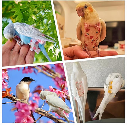 2Pcs Bird Diapers Bird Harness Flight Suits Diapers with 2Pcs 80 Inch Flying Leash Parrot Nappy Pigeon Pants Urine Wet Suit Costume for Cockatiel Conure Macaw Budgies Parakeet-Heart&Duck