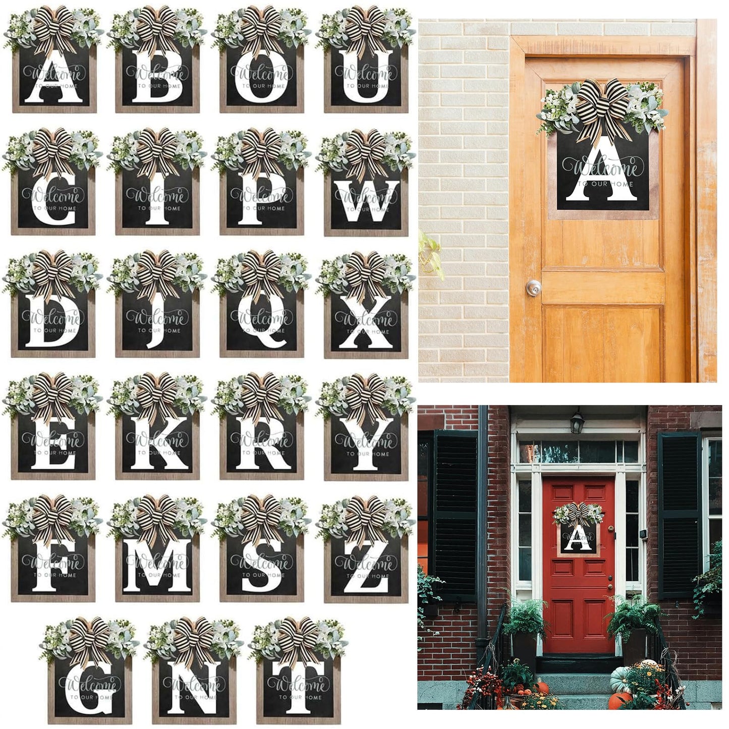 Last Name Front Porch Decor - Welcome Sign With 26 Letter Monogram (H) - Outdoor Decorations for All Seasons