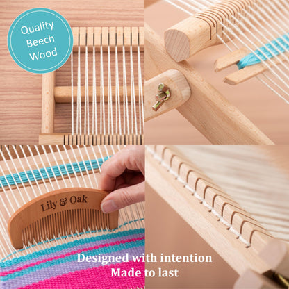 Lily & Oak Weaving Loom for Adults & Kids - Weaving Loom Kit | Beginner-Friendly Table Loom & Lap Loom with Yarn, Tools & Instructions | Wooden Loom for Multicraft Projects (15.8 x 11.8 inches)