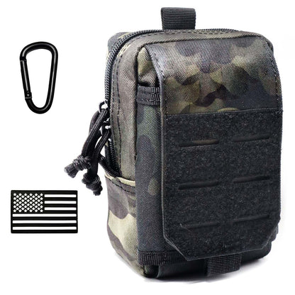 Molle Utility Pouch EDC Cell Phone Pouch for Vests, Tactical Waist Bag for Men Gadget Organizer Pack Purse Mobile Phone Case Hunting Compact Bag U.S.A Patch Carabiner Included, Black