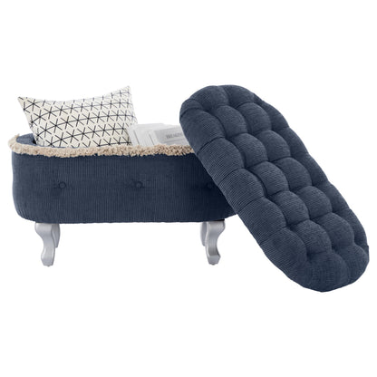 Christopher Knight Home Etele Mid-Century Modern Fabric Upholstered Ottoman with Storage, Wooden Living Room Sofa Ottoman Footrest, Entryway Ottoman Foot Stool, Toy Box Storage for Living Room, Blue
