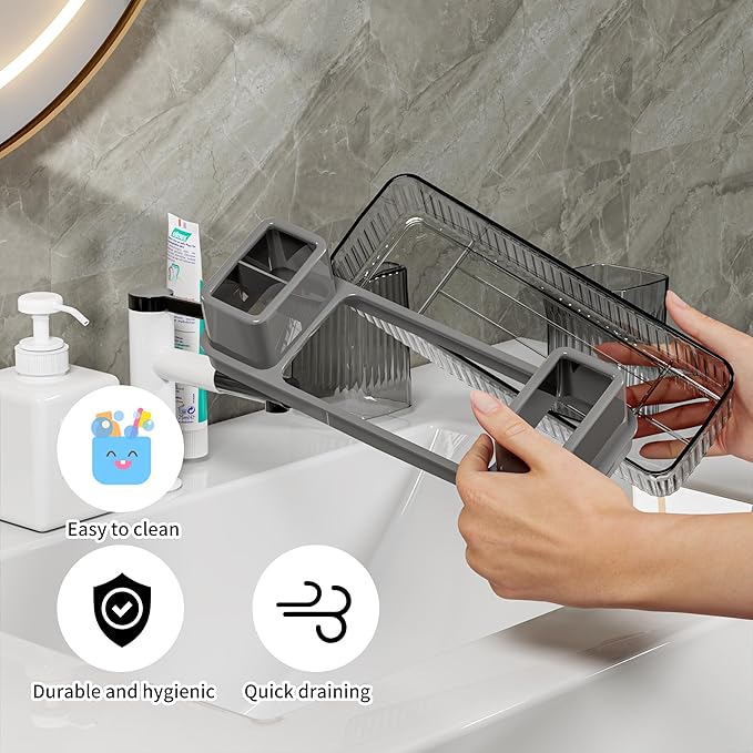 Toothbrush Holder for Bathrooms, 2 Cups Toothbrush Organizer for Bathroom