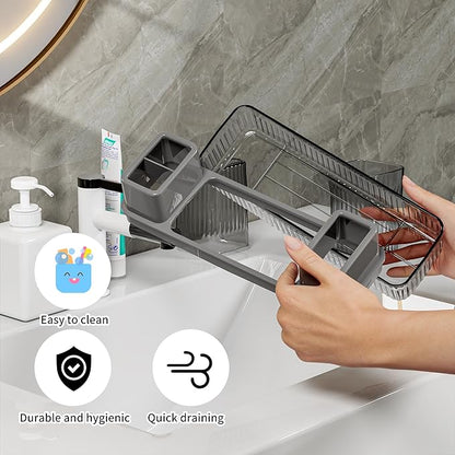 Toothbrush Holder for Bathrooms, 2 Cups Toothbrush Organizer for Bathroom