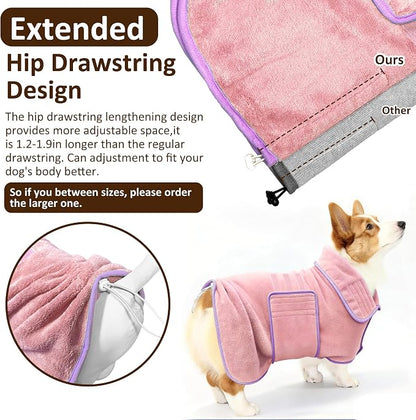 Soft Dog Bathrobe Fast Drying Dog Coat, Super Absorbent Dog Towels for After Bath, Microfiber Pet Robe Adjustable Collar & Belly Warm Keeping Dogs Coat for Pet Dogs & Cats (Pink, Small)