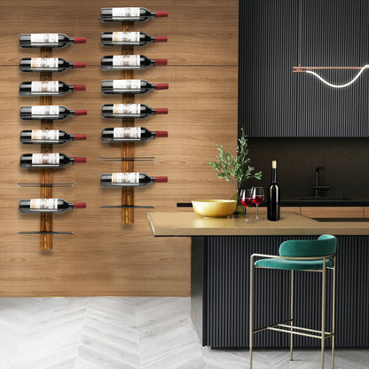 Feemiyo Wall-Mounted Wine Rack - Pine Wood Holder for 12 Bottles - Display for Kitchen, Dining Room, Bar