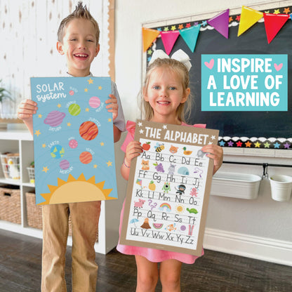 Hadley Designs 16 Educational Posters for Classroom Must Haves - Laminated Pre-K Posters for Toddler Homeschool Essentials, Toddler & Preschool Learning Activities, Kindergarten Classroom Decor