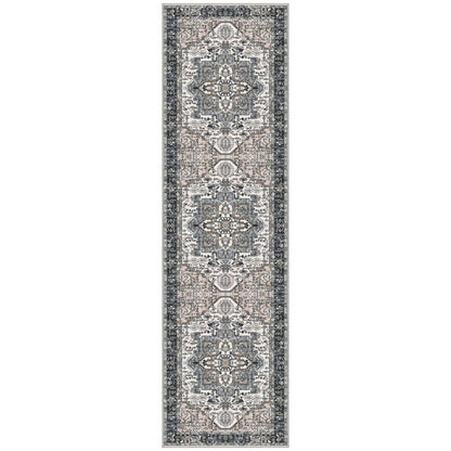 KOZYFLY Runners for Hallways 2x8 Ft Washable Kitchen Runner Rug Boho Entry Rug for Hallways Indoor Printed Faux Wool Long Floor Carpet for Entryway Bedroom Kitchen Hallway Use, Black/Taupe/Beige