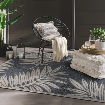Rugshop Leaf Design for Patio Rugs,Deck Rugs,Balcony Rugs Indoor/Outdoor Area Rug 4' X 6' Blue