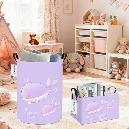 Round Foldable Girls' Storage Basket Kids Laundry Hamper Purple Gift Basket