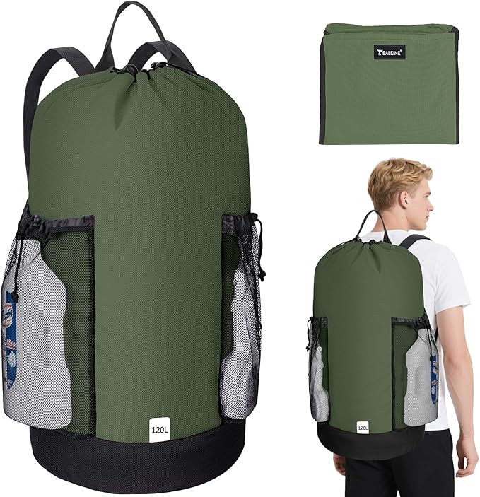 BALEINE 2PK 120L Laundry Bag Backpack, 900D Oxford Fabric Large Travel Laundry