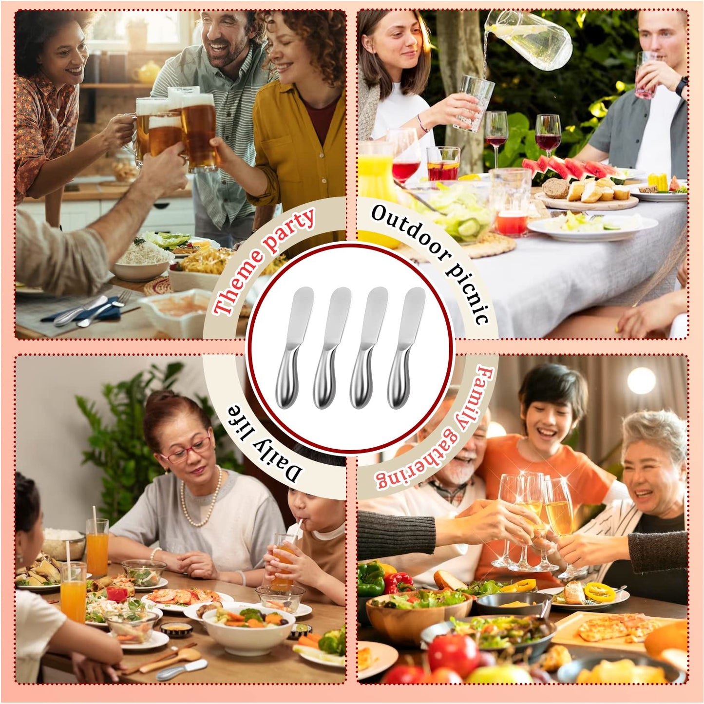 Mlurcu Butter Knives 4 Pieces Stainless Steel Cheese Butter Spreader Knife Set for Cold Butter, Cream Cheese, Jam, Pastry, Charcuterie, Multipurpose Kitchen Gadgets