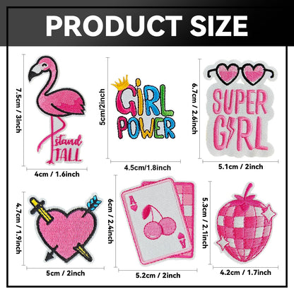 GYGYL 45Pcs Iron on Patches for Girls, Pink Preppy Embroidered Sew on/Iron on Patches Applique for Backpacks, Clothes, Dress, Hat, Jeans, Pant, Shoe,Bags