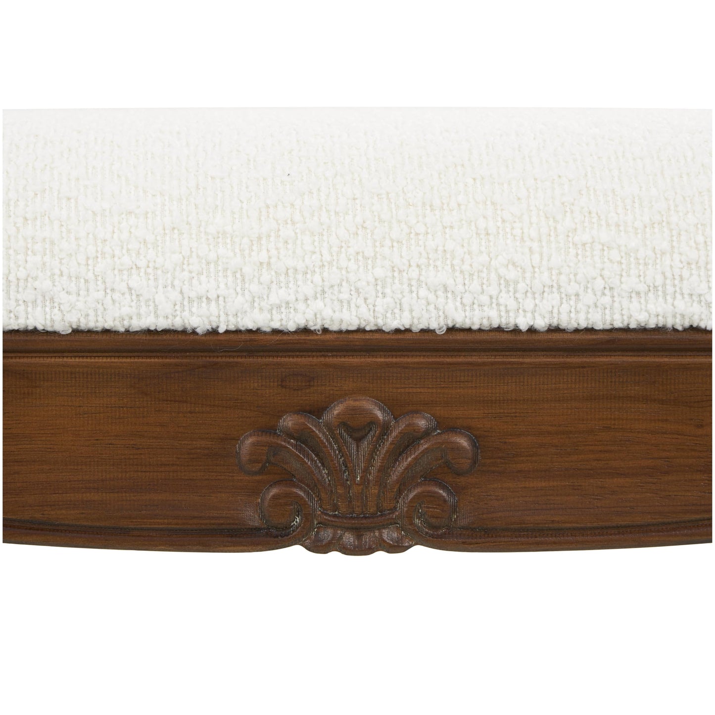 Deco 79 Fabric Home Bench Arm Entryway Bench with Brown Traditional Wood Turned Legs, Bedroom Bench 55" x 16" x 27", Cream