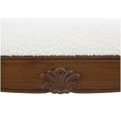 Deco 79 Fabric Home Bench Arm Entryway Bench with Brown Traditional Wood Turned Legs, Bedroom Bench 55" x 16" x 27", Cream