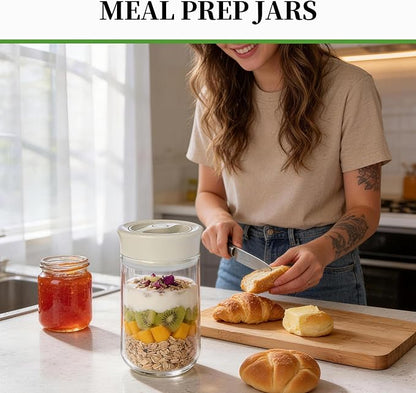 Glass Overnight Oats Containers with Lids - 2 Pack Airtight Food Storage Containers with Twist Lock, Coffee Canister, Leakproof Canning jars Wide Mouth for Chia Pudding & Yogurt, Tea