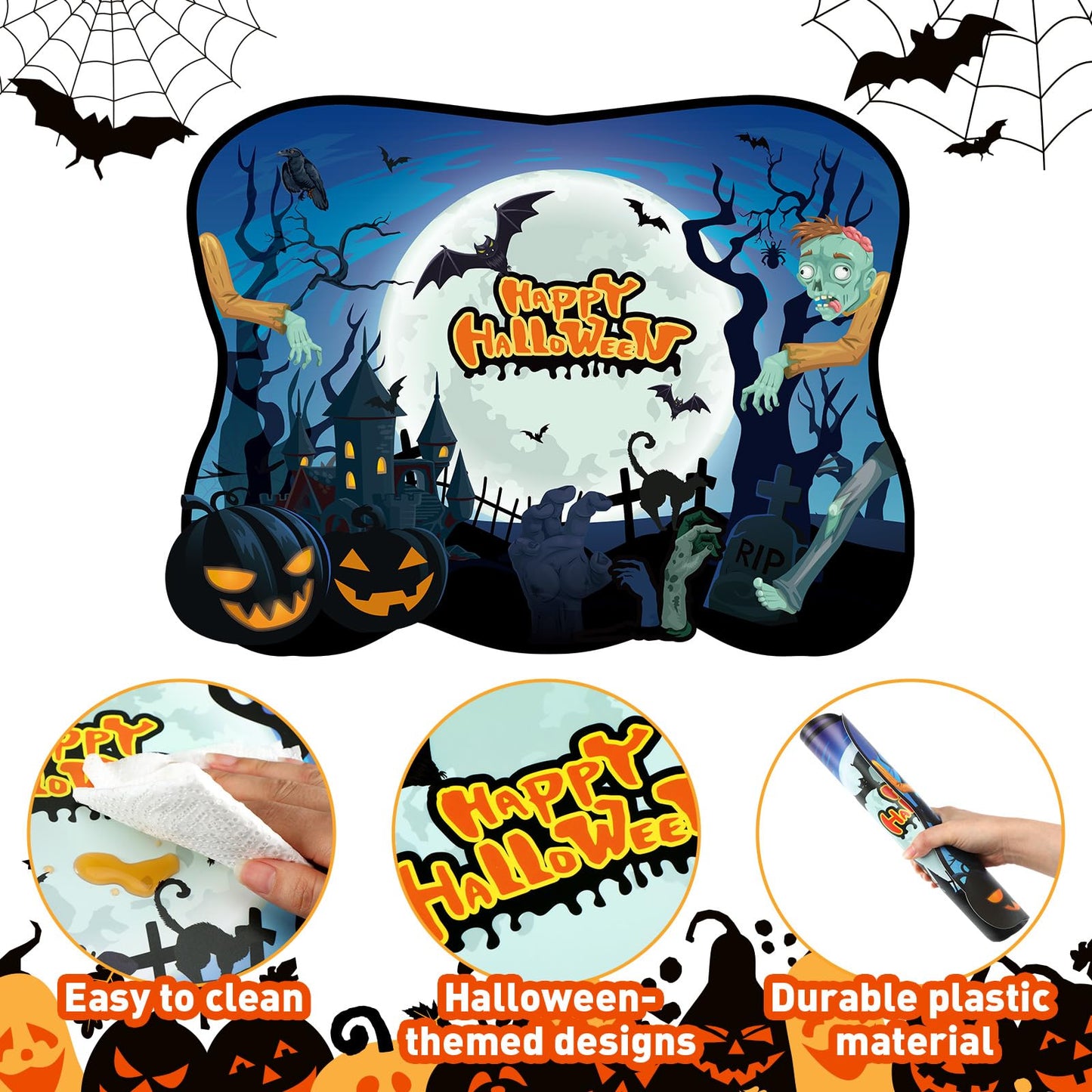 Sunnychicc 6 Pcs Placemats Plastic Happy Table Mats Waterproof Placemat for Kitchen Home Table Party Decoration, 11.81 x 15.75 Inch (Halloween)