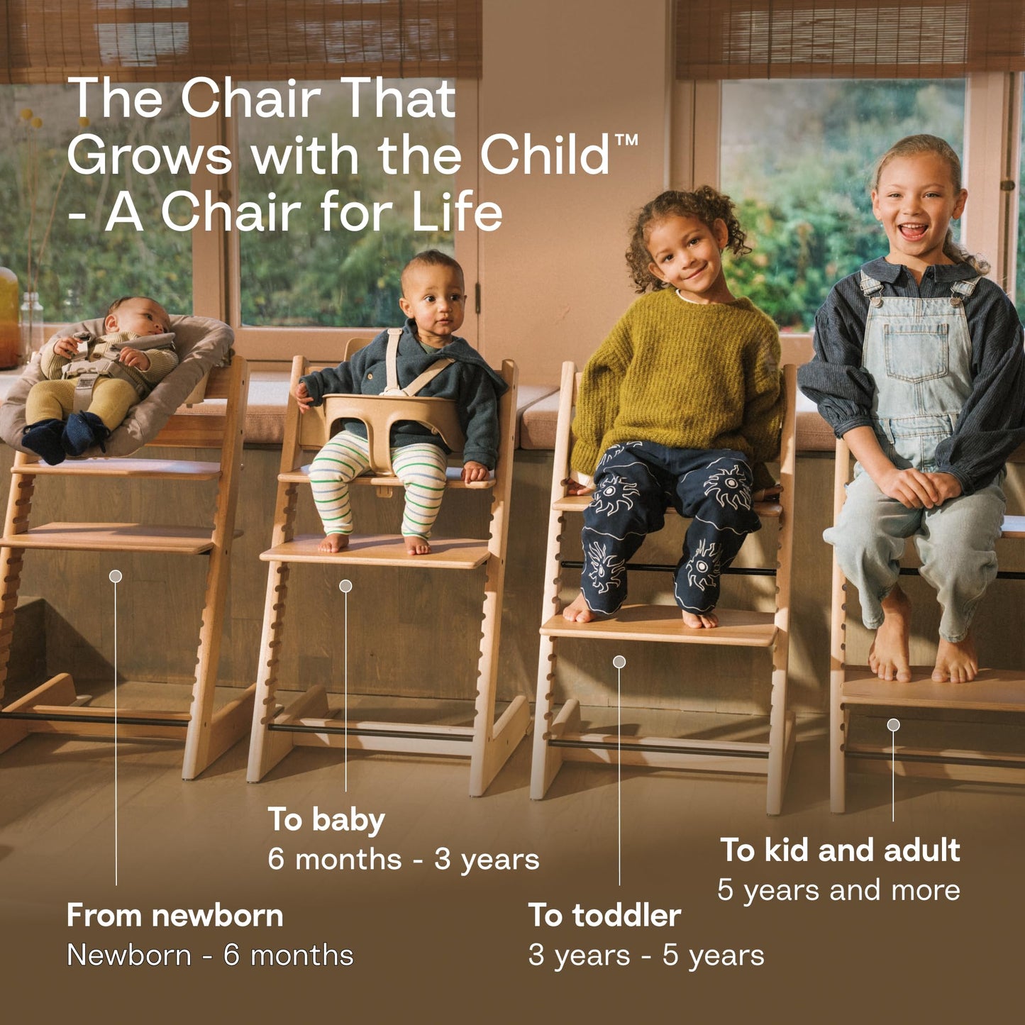 Stokke Tripp Trapp High Chair 2 (Natural), Cushion 2 (Nordic Grey) + Stokke Tray (White) - Includes Chair + Baby Set with Removable Harness for Children 6-36 Months