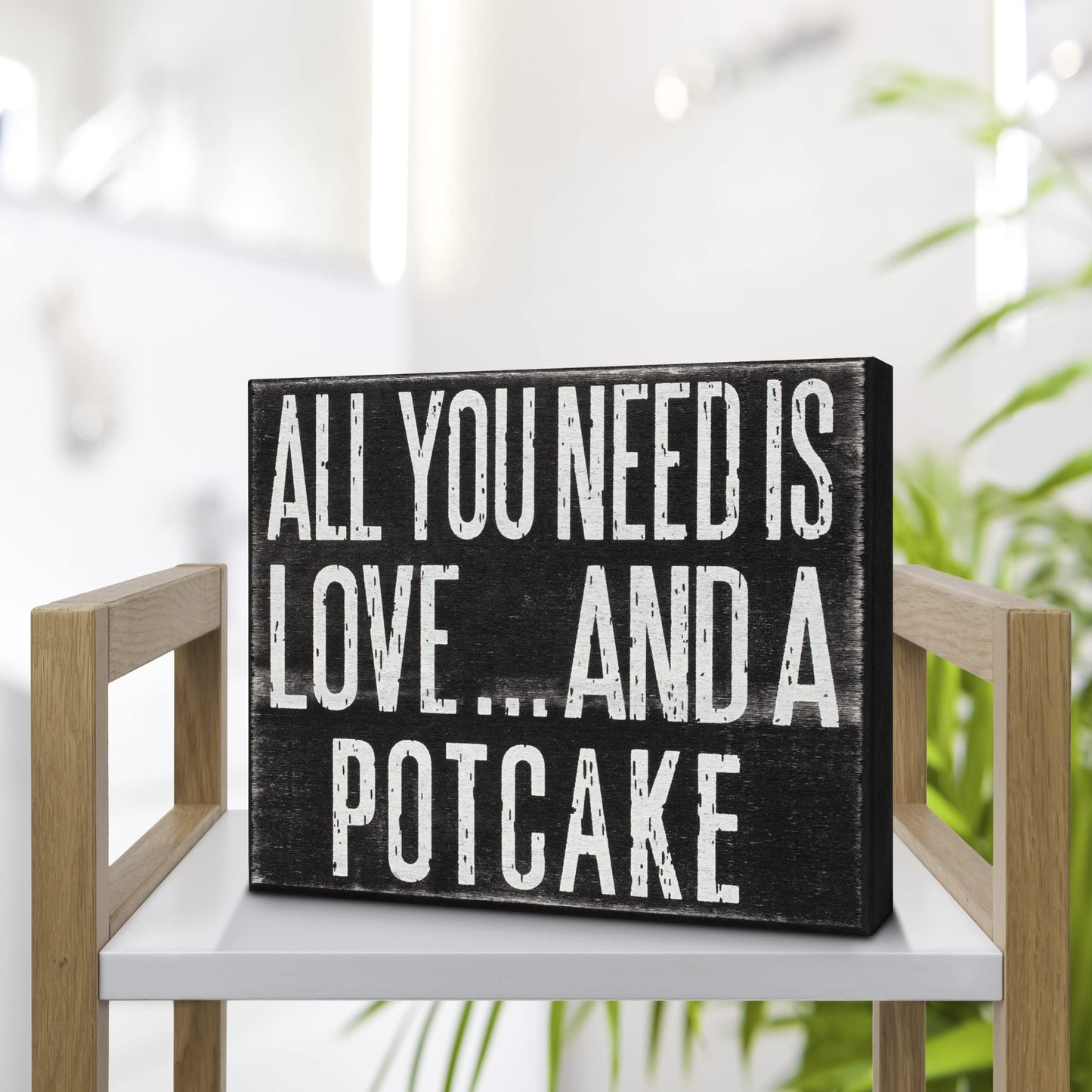 JennyGems Potcake Dog Gifts, All You Need Is Love and a Potcake Rustic Wooden Sign, Shelf Decor and Wall Hanging